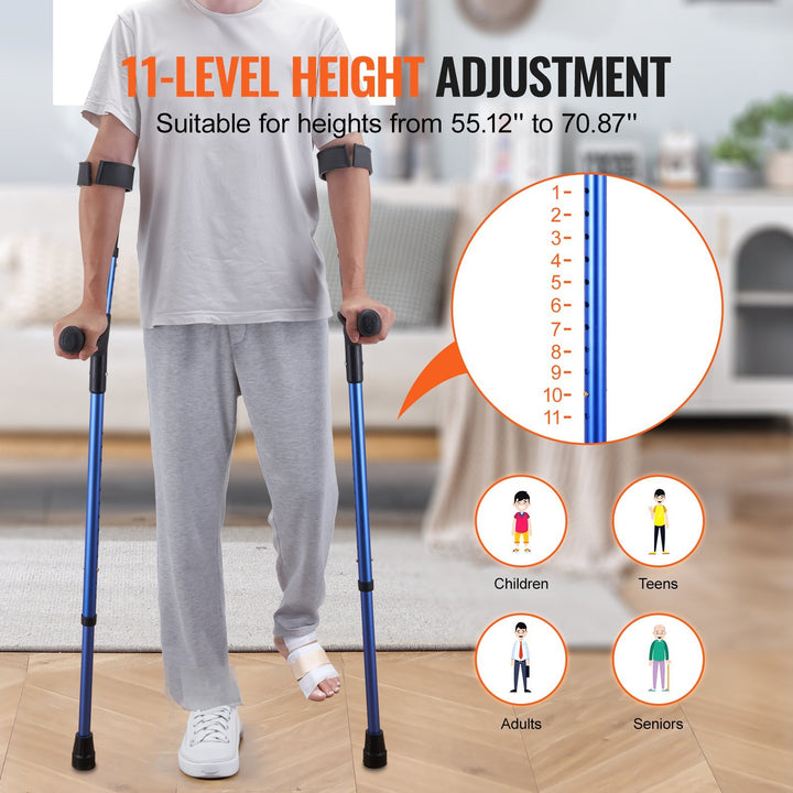 Forearm Crutches Aluminum Walking Crutches With Adjustable Height & Cuffs